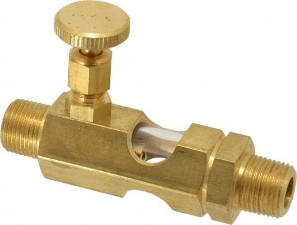 LDI Industries - 3/8 Outlet Thread, 3/8 Inlet Thread, Brass, Straight Valve, Oil Reservoir Needle Valve - 1 Outlet, MNPTF Inlet Thread, MNPTF Outlet Thread - USA Tool & Supply