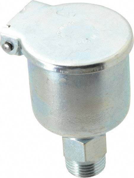 Gits - 1-11/32 Ounce Capacity, 3/8-18 Thread, Steel, Zinc Plated, Brazed Body Oil Cup - 2-9/16" High, 3/8" Thread Length, Gravity Feed - USA Tool & Supply