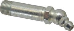 Alemite - 30° Head Angle, 1/8 PTF Carbon Steel Standard Grease Fitting - 7/16" Hex, 2-3/32" Overall Height, 1-1/4" Shank Length, 10,000 Operating psi, Zinc Plated Finish - USA Tool & Supply