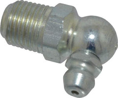 Alemite - 90° Head Angle, 1/8 NPTF Steel Leakproof Grease Fitting - 7/16" Hex, 31/32" Overall Height, 25/64" Shank Length, 5,000 Operating psi, Zinc Plated Finish - USA Tool & Supply