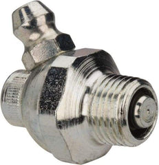 Alemite - 60° Head Angle, 1/8 PTF Nickel/Copper Shut-Off Grease Fitting - 5/8" Hex, 1" Overall Height, 17/64" Shank Length, Zinc Plated Finish - USA Tool & Supply