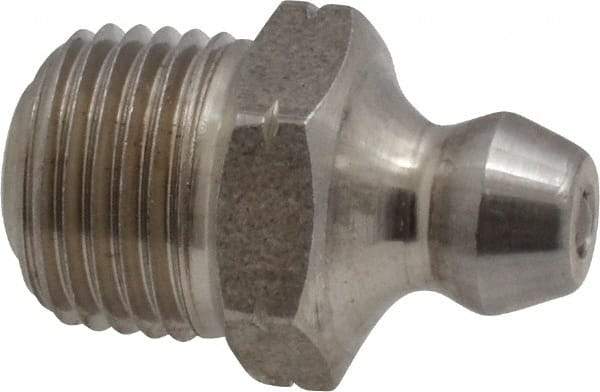 Alemite - Straight Head Angle, 1/8 PTF Nickel/Copper Standard Grease Fitting - 7/16" Hex, 3/4" Overall Height, 5/16" Shank Length - USA Tool & Supply