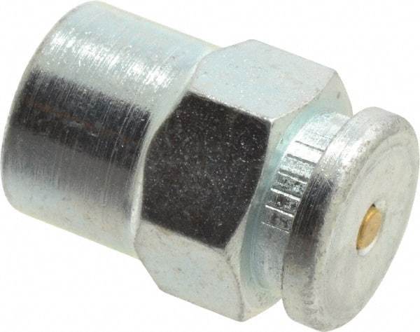 Alemite - Straight Head Angle, 1/8 NPTF Button-Head Grease Fitting - 5/8" Hex, 31/32" Overall Height, 13/32" Shank Length, 6,000 Operating psi, Zinc Plated Finish - USA Tool & Supply