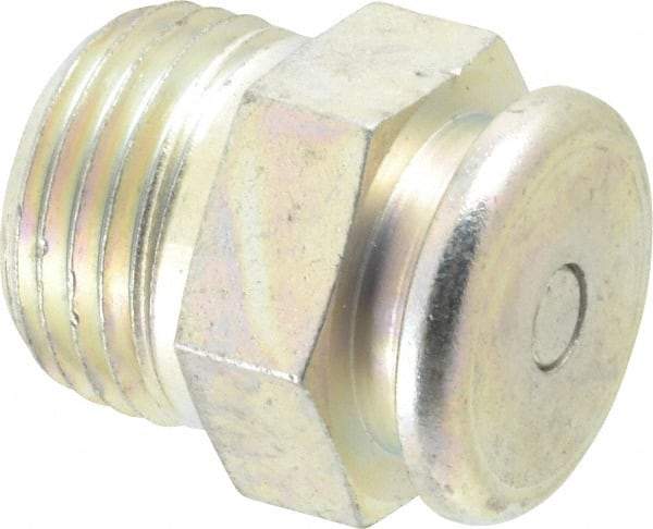 Alemite - Straight Head Angle, 1/2 NPTF Button-Head Grease Fitting - 7/8" Hex, 1-1/16" Overall Height, 1/2" Shank Length, 15,000 Operating psi, Zinc Plated Finish - USA Tool & Supply