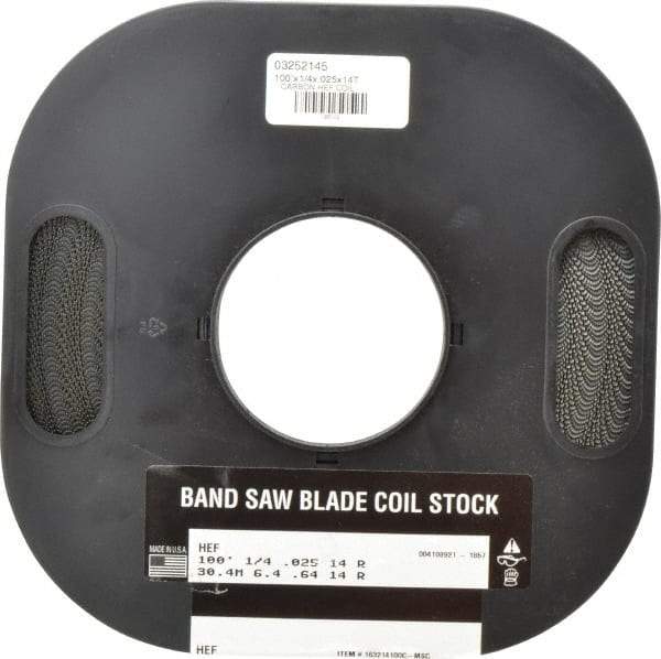 M.K. MORSE - 1/4" x 100' x 0.025" Carbon Steel Band Saw Blade Coil Stock - 14 TPI, Toothed Edge, Raker Set, Flexible Back, Constant Pitch, - USA Tool & Supply