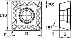 Kennametal - SDPT43 GB2 Grade KT530M Cermet Milling Insert - TiAlN Finish, 3/16" Thick, 1/2" Inscribed Circle, 0.79mm Corner Radius - USA Tool & Supply