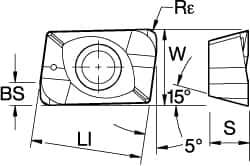 Kennametal - ADPT1622 GC Grade KC725M Carbide Milling Insert - TiN/TiCN/TiN Finish, 0.1378" Thick, 0.77mm Corner Radius - USA Tool & Supply