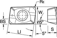 Kennametal - ADPT1622 GC Grade KC725M Carbide Milling Insert - TiN/TiCN/TiN Finish, 0.1378" Thick, 0.77mm Corner Radius - USA Tool & Supply