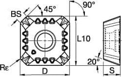 Kennametal - SEPT443 GB2 Grade KCK15 Carbide Milling Insert - TiN/TiCN/Al2O3 Finish, 3/16" Thick, 14mm Inscribed Circle, 1mm Corner Radius - USA Tool & Supply