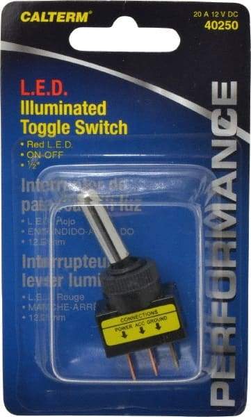 Gardner Bender - 2 Position, 12 Volt, 16 Amp, 1/2 Hole Diam, Red LED Glow Dot Toggle Switch - On Off Sequence, 1 Switch, Black - USA Tool & Supply