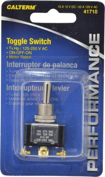 Gardner Bender - 3 Position, 12 Volt, 15 Amp, 1/2 Hole Diam, Metal Toggle Switch - On Off On Sequence, 1 Switch, Silver - USA Tool & Supply