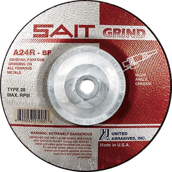 Sait - 24 Grit, 9" Wheel Diam, 1/4" Wheel Thickness, Type 28 Depressed Center Wheel - Aluminum Oxide, Resinoid Bond, R Hardness, 6,600 Max RPM, Compatible with Angle Grinder - USA Tool & Supply