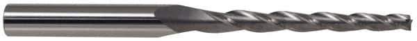 Accupro - 1° Taper Angle per Side, 3/16" Small End Diam, 3/4" LOC, Solid Carbide 3 Flute Tapered Ball End Mill - 2-1/2" OAL, 1/4" Shank Diam - USA Tool & Supply