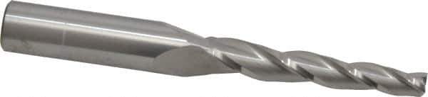 SGS - 2° Taper Angle per Side, 1/4" Small End Diam, 2" LOC, Solid Carbide 3 Flute Tapered Square End Mill - 4" OAL, 1/2" Shank Diam, Spiral Flute, 28° Helix - USA Tool & Supply