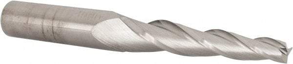 SGS - 3° Taper Angle per Side, 1/4" Small End Diam, 2" LOC, Solid Carbide 3 Flute Tapered Square End Mill - 4" OAL, 1/2" Shank Diam, Spiral Flute, 28° Helix - USA Tool & Supply