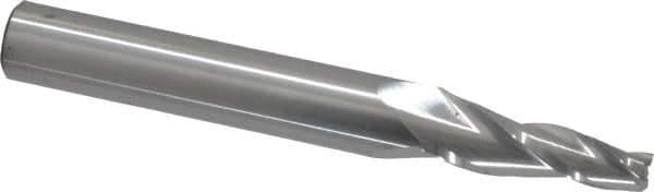 SGS - 5° Taper Angle per Side, 1/4" Small End Diam, 1-1/4" LOC, Solid Carbide 3 Flute Tapered Square End Mill - 4" OAL, 1/2" Shank Diam, Spiral Flute, 28° Helix - USA Tool & Supply