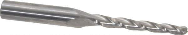 SGS - 1° Taper Angle per Side, 3/16" Small End Diam, 1-3/4" LOC, Solid Carbide 3 Flute Tapered Ball End Mill - 3-1/2" OAL, 3/8" Shank Diam, Spiral Flute, 28° Helix - USA Tool & Supply