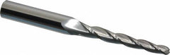 SGS - 1.5° Taper Angle per Side, 3/16" Small End Diam, 1-3/4" LOC, Solid Carbide 3 Flute Tapered Ball End Mill - 3-1/2" OAL, 3/8" Shank Diam, Spiral Flute, 28° Helix - USA Tool & Supply