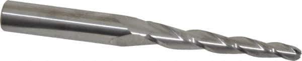 SGS - 2° Taper Angle per Side, 3/16" Small End Diam, 1-3/4" LOC, Solid Carbide 3 Flute Tapered Ball End Mill - 3-1/2" OAL, 3/8" Shank Diam, Spiral Flute, 28° Helix - USA Tool & Supply