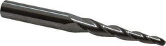 SGS - 3° Taper Angle per Side, 5/32" Small End Diam, 1-3/4" LOC, Solid Carbide 3 Flute Tapered Ball End Mill - 3-1/2" OAL, 3/8" Shank Diam, Spiral Flute, 28° Helix - USA Tool & Supply