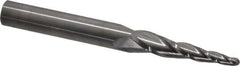 SGS - 5° Taper Angle per Side, 1/8" Small End Diam, 1-1/2" LOC, Solid Carbide 3 Flute Tapered Ball End Mill - 3-1/2" OAL, 3/8" Shank Diam, Spiral Flute, 28° Helix - USA Tool & Supply