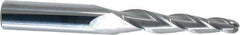 SGS - 3° Taper Angle per Side, 1/4" Small End Diam, 2" LOC, Solid Carbide 3 Flute Tapered Ball End Mill - 4" OAL, 1/2" Shank Diam, Spiral Flute, 28° Helix - USA Tool & Supply
