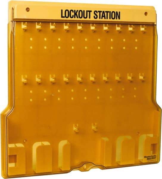 Master Lock - 1 Piece, Empty Polycarbonate Padlock Station - 22 Inch Wide x 22 Inch High x 1-3/4 Inch Deep, Black on Yellow, Covered - USA Tool & Supply