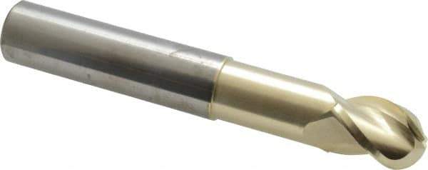 Accupro - 3/4" Diam, 1" LOC, 3 Flute Solid Carbide Ball End Mill - ZrN Finish, Single End, 5" OAL, 3/4" Shank Diam, Spiral Flute - USA Tool & Supply