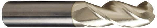 Accupro - 1" Diam, 3-1/4" LOC, 3 Flute Solid Carbide Ball End Mill - ZrN Finish, Single End, 6" OAL, 1" Shank Diam, Spiral Flute - USA Tool & Supply