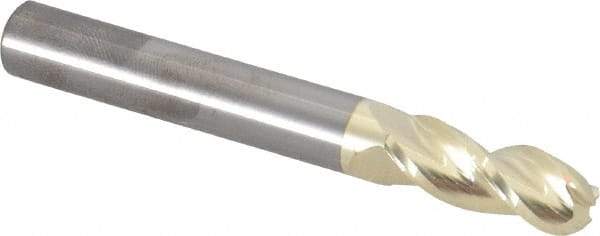 Accupro - 5/16" Diam, 13/16" LOC, 3 Flute Solid Carbide Ball End Mill - ZrN Finish, Single End, 2-1/2" OAL, 5/16" Shank Diam, Spiral Flute - USA Tool & Supply