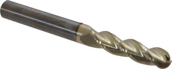 Accupro - 5/16" Diam, 1-1/4" LOC, 3 Flute Solid Carbide Ball End Mill - ZrN Finish, Single End, 3" OAL, 5/16" Shank Diam, Spiral Flute - USA Tool & Supply