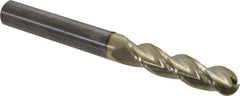 Accupro - 5/16" Diam, 1-1/4" LOC, 3 Flute Solid Carbide Ball End Mill - ZrN Finish, Single End, 3" OAL, 5/16" Shank Diam, Spiral Flute - USA Tool & Supply