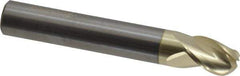 Accupro - 3/8" Diam, 1/2" LOC, 3 Flute Solid Carbide Ball End Mill - ZrN Finish, Single End, 2-1/2" OAL, 3/8" Shank Diam, Spiral Flute - USA Tool & Supply