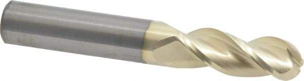 Accupro - 3/8" Diam, 1" LOC, 3 Flute Solid Carbide Ball End Mill - ZrN Finish, Single End, 2-1/2" OAL, 3/8" Shank Diam, Spiral Flute - USA Tool & Supply
