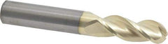 Accupro - 3/8" Diam, 1" LOC, 3 Flute Solid Carbide Ball End Mill - ZrN Finish, Single End, 2-1/2" OAL, 3/8" Shank Diam, Spiral Flute - USA Tool & Supply