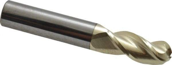 Accupro - 7/16" Diam, 1" LOC, 3 Flute Solid Carbide Ball End Mill - ZrN Finish, Single End, 2-3/4" OAL, 7/16" Shank Diam, Spiral Flute - USA Tool & Supply