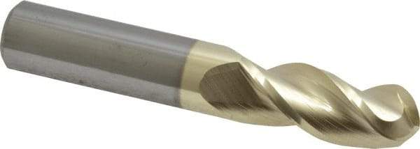 Accupro - 1/2" Diam, 1-1/4" LOC, 3 Flute Solid Carbide Ball End Mill - ZrN Finish, Single End, 3" OAL, 1/2" Shank Diam, Spiral Flute - USA Tool & Supply