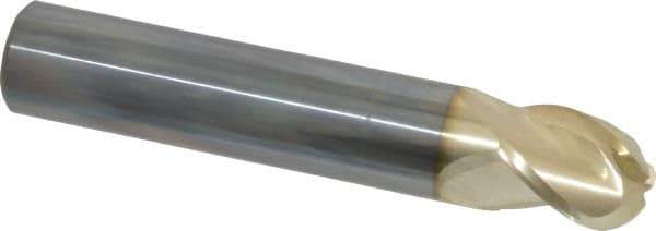 Accupro - 5/8" Diam, 3/4" LOC, 3 Flute Solid Carbide Ball End Mill - ZrN Finish, Single End, 3-1/2" OAL, 5/8" Shank Diam, Spiral Flute - USA Tool & Supply
