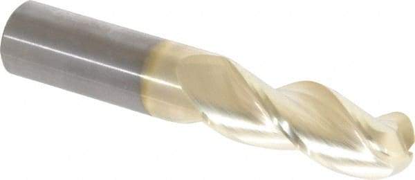 Accupro - 5/8" Diam, 1-5/8" LOC, 3 Flute Solid Carbide Ball End Mill - ZrN Finish, Single End, 3-1/2" OAL, 5/8" Shank Diam, Spiral Flute - USA Tool & Supply