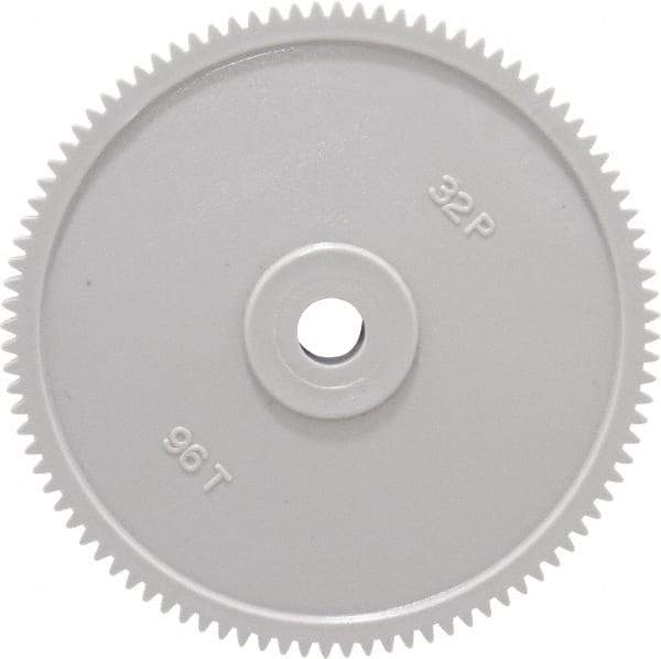 Made in USA - 32 Pitch, 3" Pitch Diam, 3-1/16" OD, 96 Tooth Spur Gear - 3/16" Face Width, 5/16" Bore Diam, 13/16" Hub Diam, 20° Pressure Angle, Acetal - USA Tool & Supply