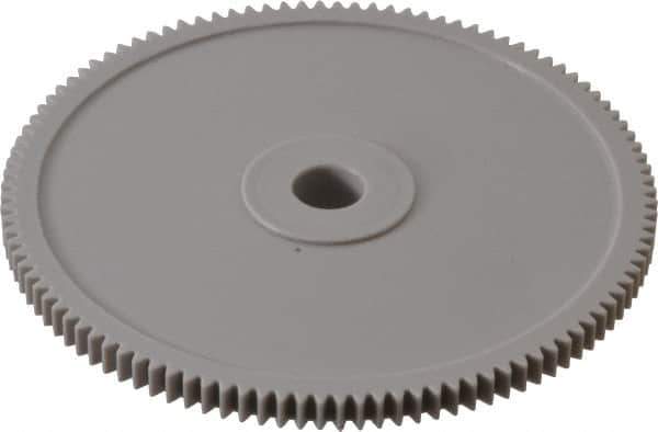 Made in USA - 48 Pitch, 2-1/4" Pitch Diam, 2.292" OD, 108 Tooth Spur Gear - 1/8" Face Width, 1/4" Bore Diam, 39/64" Hub Diam, 20° Pressure Angle, Acetal - USA Tool & Supply