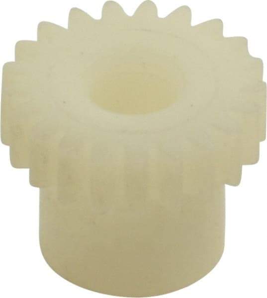 Made in USA - 48 Pitch, 7/16" Pitch Diam, 0.479" OD, 21 Tooth Spur Gear - 1/8" Face Width, 5/32" Bore Diam, 11/32" Hub Diam, 20° Pressure Angle, Acetal - USA Tool & Supply