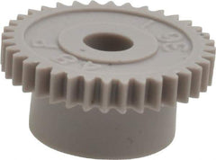 Made in USA - 48 Pitch, 3/4" Pitch Diam, 0.792" OD, 36 Tooth Spur Gear - 1/8" Face Width, 3/16" Bore Diam, 35/64" Hub Diam, 20° Pressure Angle, Acetal - USA Tool & Supply