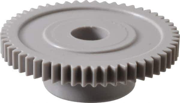 Made in USA - 48 Pitch, 1-1/8" Pitch Diam, 1.168" OD, 54 Tooth Spur Gear - 1/8" Face Width, 1/4" Bore Diam, 39/64" Hub Diam, 20° Pressure Angle, Acetal - USA Tool & Supply