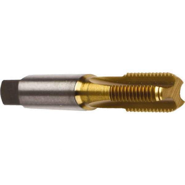 Emuge - M12x1.50 Metric Fine 6HX 4 Flute TiN Finish Cobalt Straight Flute Machine Tap - Bottoming, Right Hand Thread, 3-3/8" OAL, 0.866" Thread Length, Oversize - Exact Industrial Supply