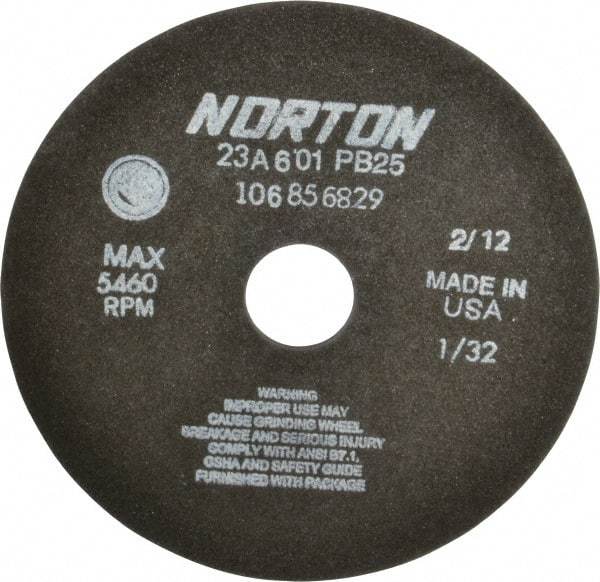Norton - 7" 60 Grit Aluminum Oxide Cutoff Wheel - 1/32" Thick, 1-1/4" Arbor, 5,460 Max RPM, Use with Stationary Grinders - USA Tool & Supply