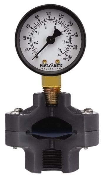 Plast-O-Matic - 200 Max psi, 2 Inch Dial Diameter, PVC Pressure Gauge Guard and Isolator - 3% Accuracy - USA Tool & Supply