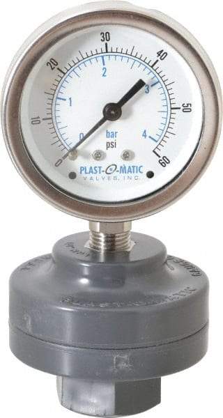 Plast-O-Matic - 60 Max psi, 2 Inch Dial Diameter, PVC Pressure Gauge Guard and Isolator - 3% Accuracy - USA Tool & Supply