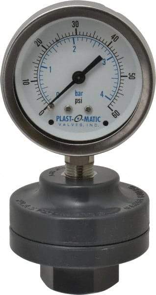 Plast-O-Matic - 60 Max psi, 2 Inch Dial Diameter, PVC Pressure Gauge Guard and Isolator - 3% Accuracy - USA Tool & Supply