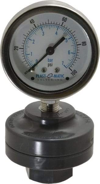 Plast-O-Matic - 100 Max psi, 2 Inch Dial Diameter, PVC Pressure Gauge Guard and Isolator - 3% Accuracy - USA Tool & Supply